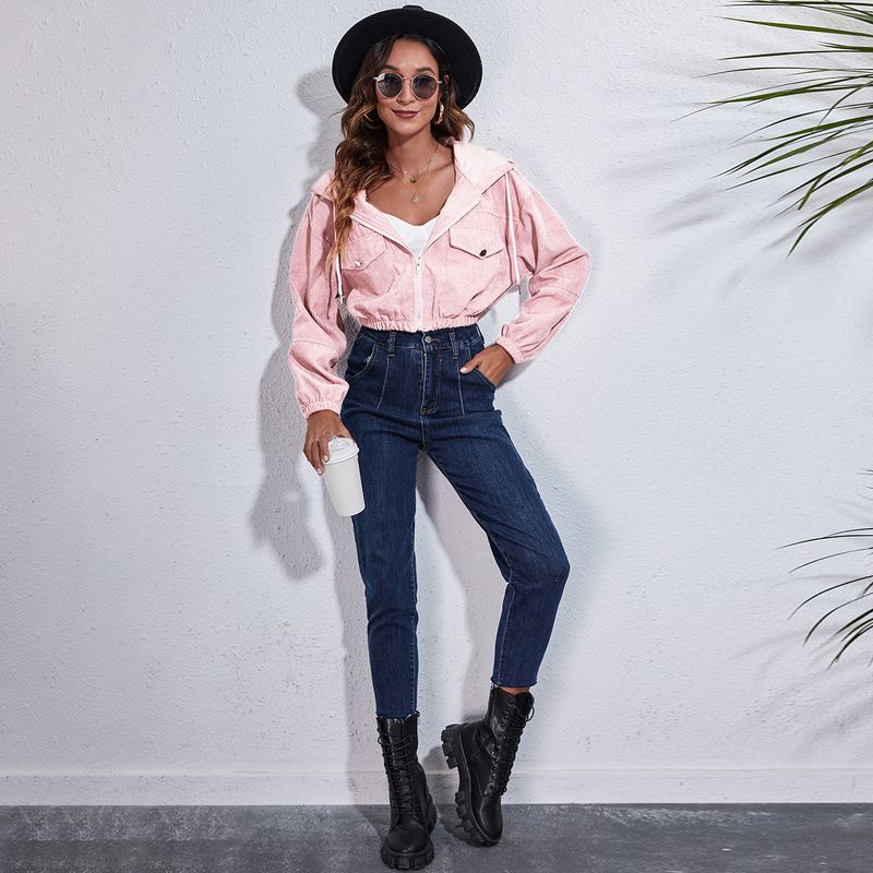 Giacca in velluto a coste con cappuccio, autunno inverno, ampia, con spalle cadenti, manica lunga, corta, moda donna_voghion.com