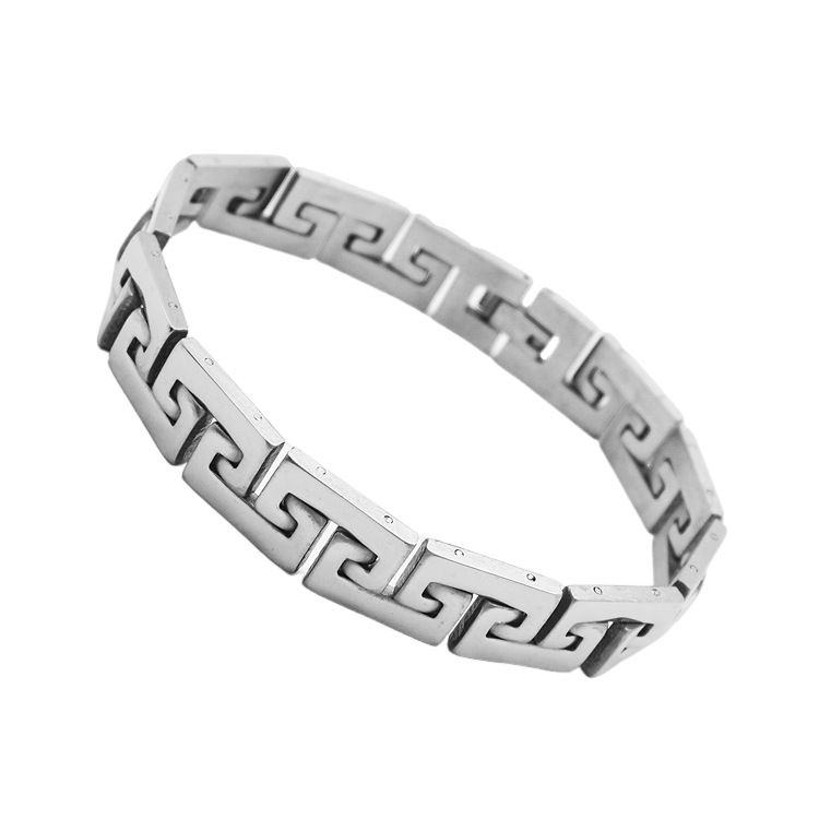 Minimalist Personality Chinese Style Great Wall Pattern Smooth Punk Hip-Hop Men's Versatile Titanium Steel Bracelet_voghion.com