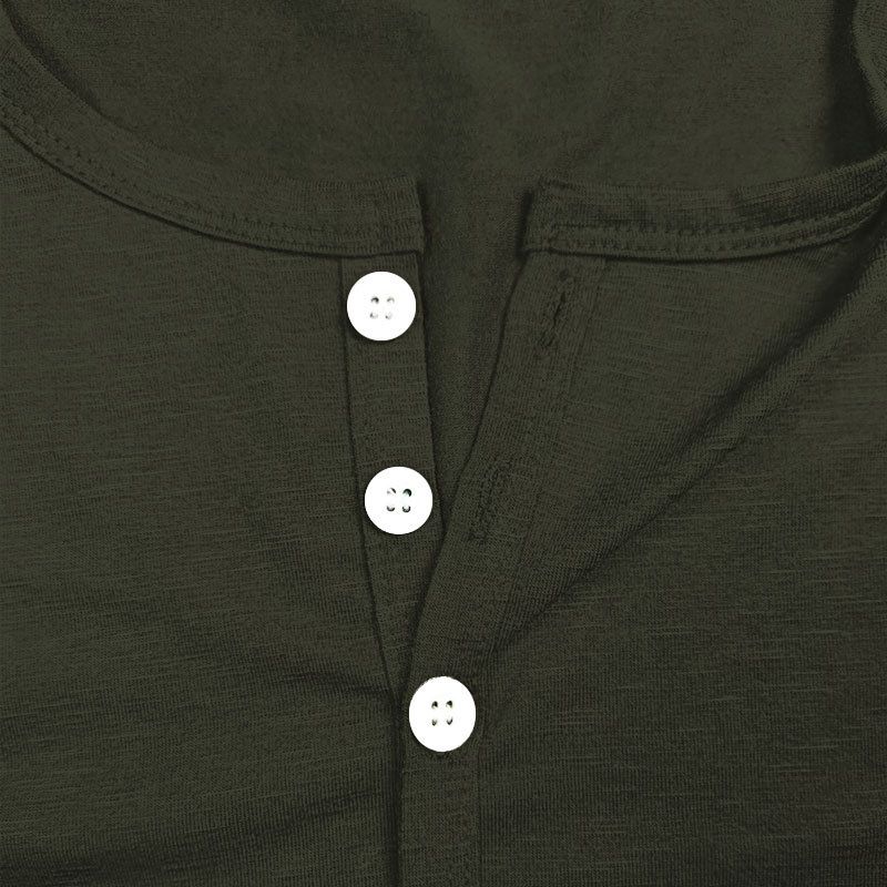Maglietta a maniche corte slim fit casual tinta unita con nodo in bambù Henry Button da uomo, estate 2024_voghion.com