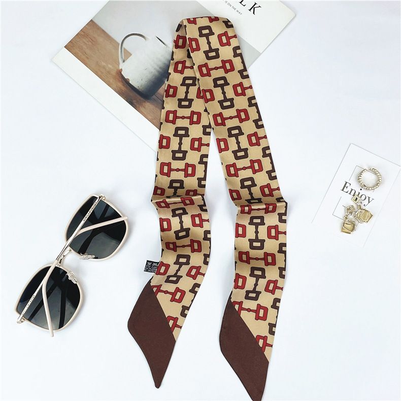 Spring and Autumn Seasons Thin Chain Simulation Silk Satin Long Scarf, Headband, Women's Professional Clothing Binding_voghion.com