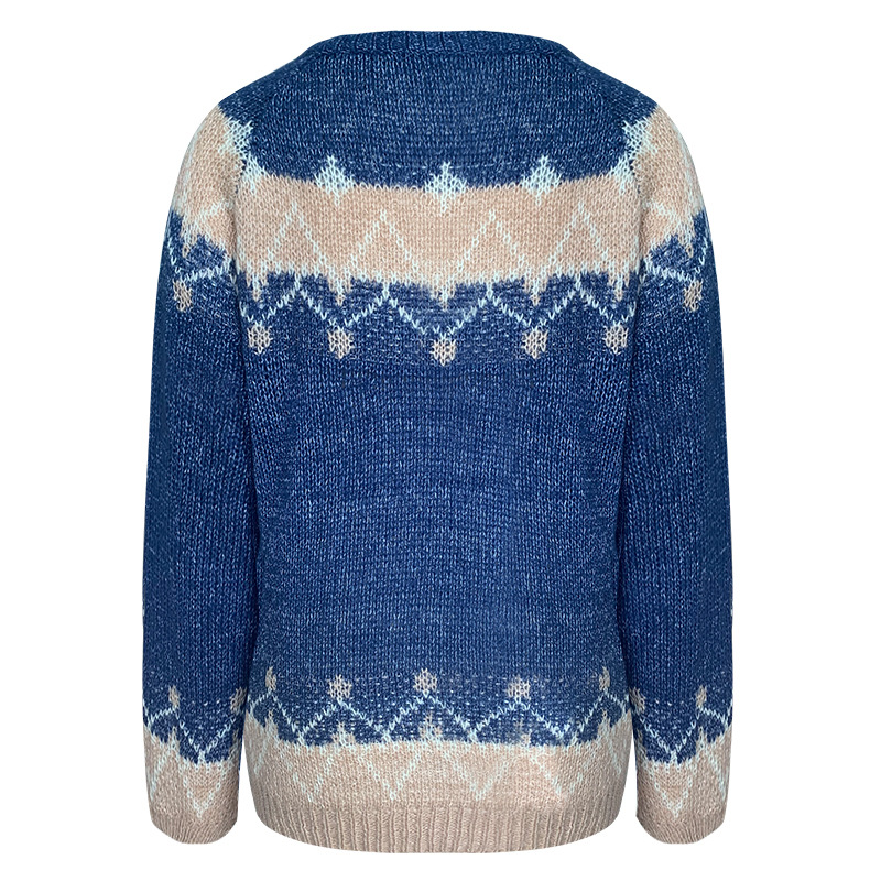 Pull jacquard en mohair ample et décontracté pour femmes, tricot grossier_voghion.com