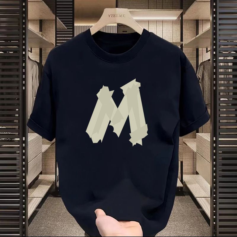 Maglietta a maniche corte da uomo, con maniche a cinque punte, semplice motivo stampato con lettere a nastro, versatile, stile coppia, girocollo_voghion.com