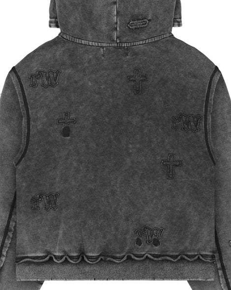 Felpa con cappuccio ricamata con toppa scura hip hop da uomo, design della personalità, felpa larga da uomo e da donna, alta strada_voghion.com