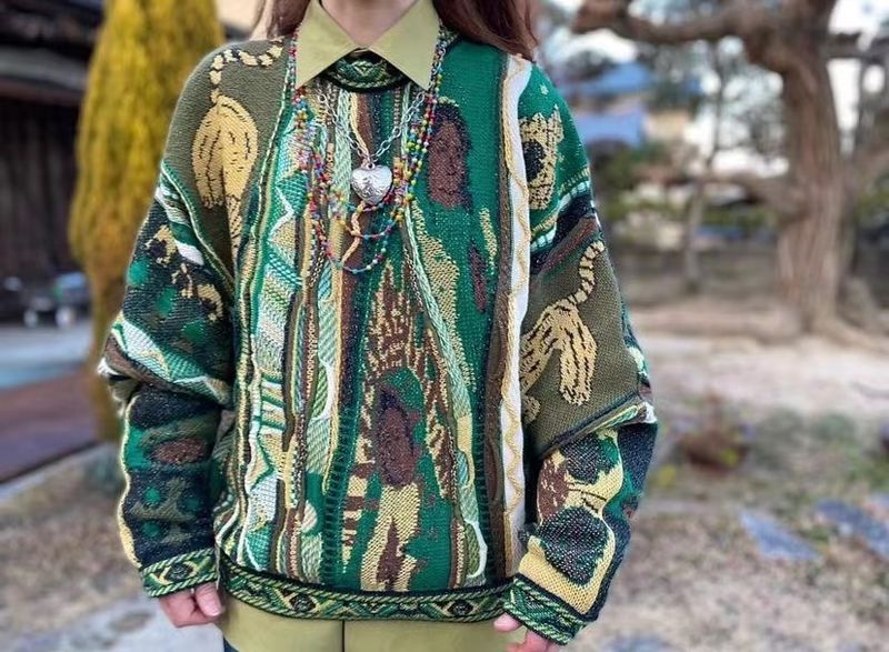 Maglione girocollo lavorato a maglia in stile etnico a contrasto vintage, con ritratto, in jacquard, taglia grande_voghion.com