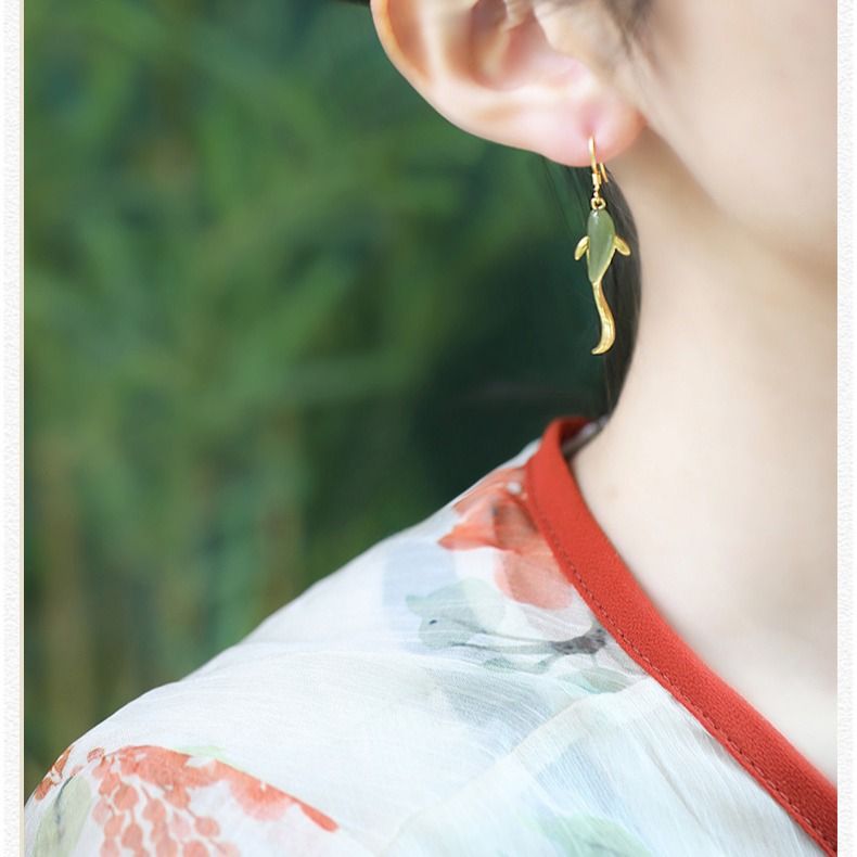 The Relationship Between Boss And / Like A Fish In Water, Jasper Ear Hook Ring, Chinese Style Cheongsam Hanfu_voghion.com