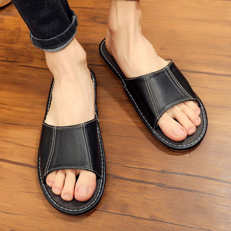 Unschlagbare Qualität Sommer rutschfeste Schaffell Indoor Floor Hausschuhe für Herren und Damen, Sommer-Hausschuhe aus Leder_voghion.com