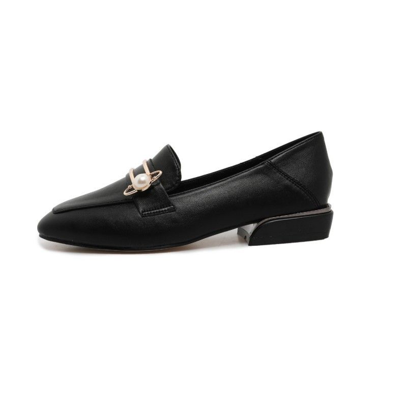 Cowhide Version 2025 Autumn Winter New Slip-On Small Leather Square Toe Commuter Flat Shoes Chunky Heel Loafers_voghion.com