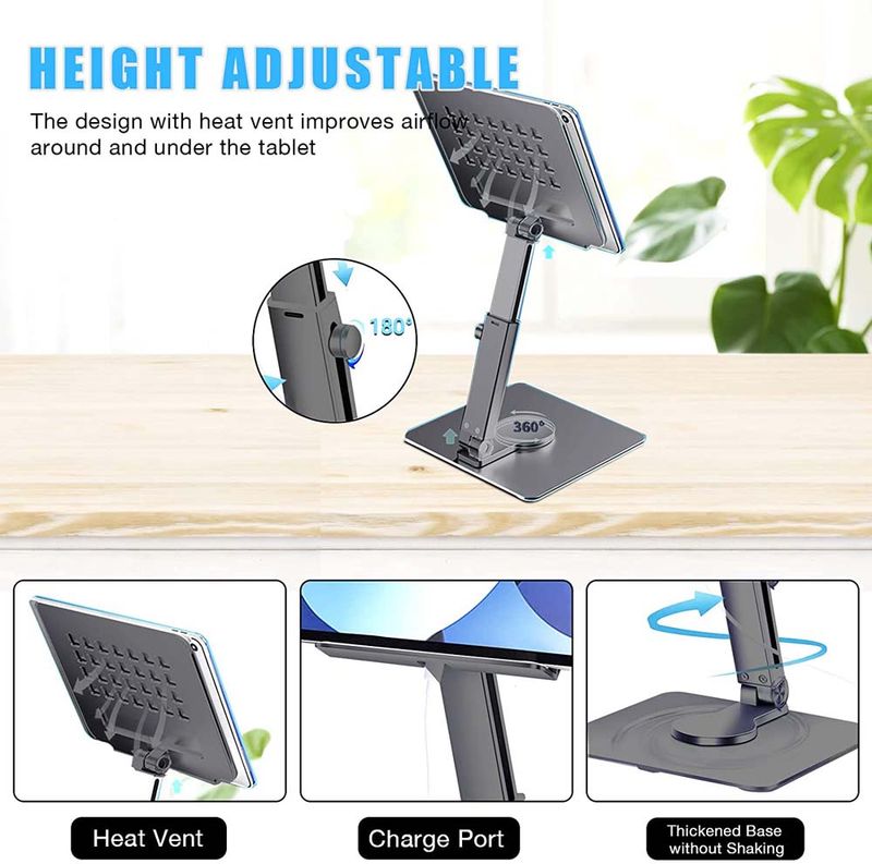 Aluminium Tablet Stänner Schreifdëschverbesserung 360° Rotatioun Multi-Wénkel Héicht verstellbar Klappbar Halter Dock fir Xiaomi iPad Tablet Laptop_voghion.com