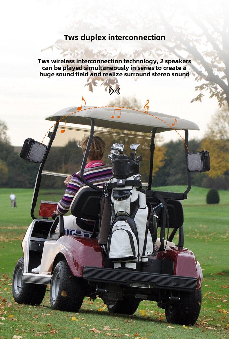 Wireless Bluetooth Speaker for Golf Cart - Waterproof, TWS Stereo Pairing, 18-Hour Playtime, Portable Outdoor Speaker with Magnetic Mount_voghion.com