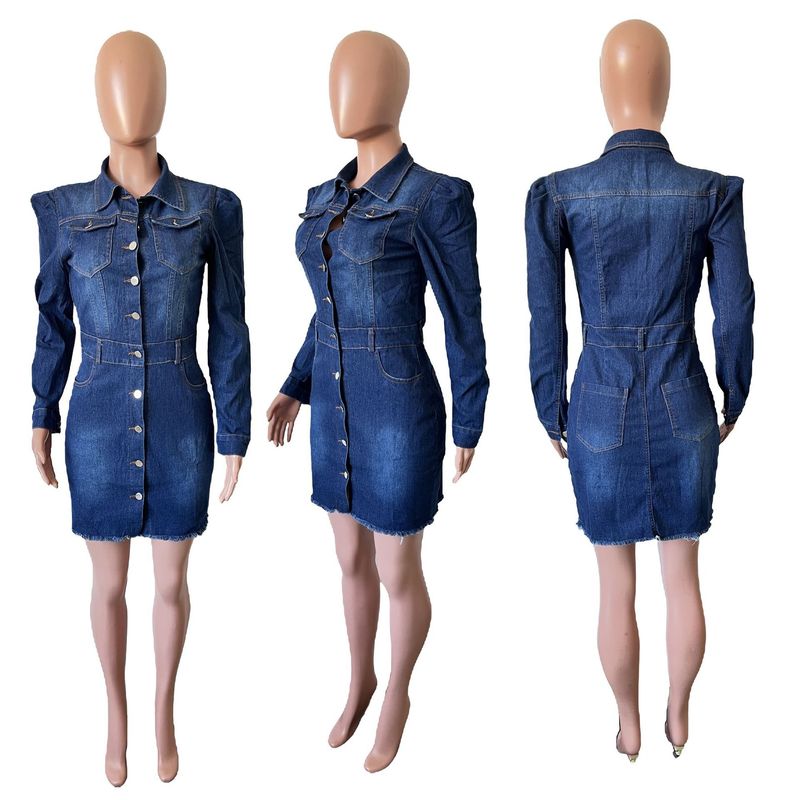 Women's Long Sleeve Denim Jacket - Slim Fit Stretch Cropped Blazer Style Coat (5 Sizes, S-2XL)_voghion.com
