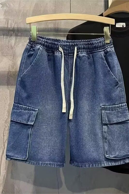 Trendy Herren Casual Workwear Denim Shorts, Sommer Multi Mouth Bag, Elastische Taille, Arbeitskleidung Capris_voghion.com