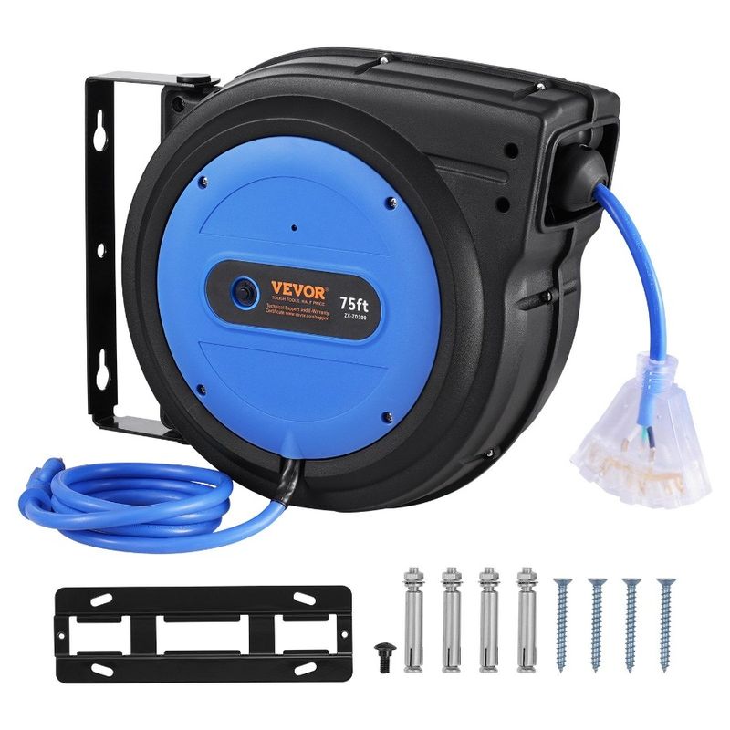 Cord Reel Cord 14AWG Power 3C Retractable 75FT SJTOW Reel Extension_voghion.com