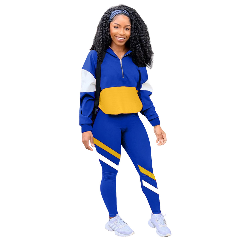 Zweiteiliger Freizeit-Sportanzug für Damen im Farb-Patchwork-Design_voghion.com