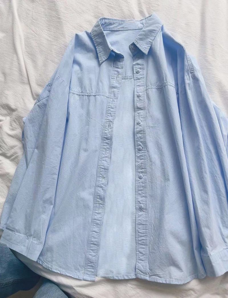 Robe en coton bleu clair style forêt pour femme, idéale pour le printemps et l'automne, coupe ajustée et polyvalente, taille S. Épaules classiques._voghion.com