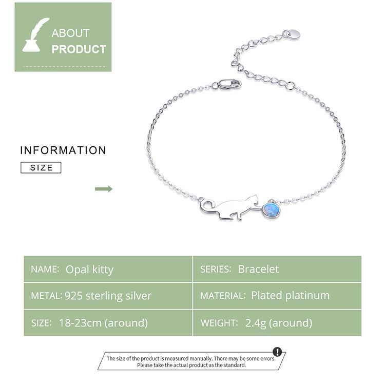 Bracciale con ciondolo a forma di gatto in opale, bracciale in argento sterling 925 per donna_voghion.com