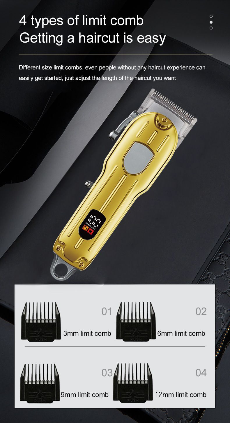Professional Hair Clipper With Titanium Alloy Blades, LCD Display, Rechargeable Cordless Hair Trimmer For Men & Women, Detachable Washable Blades_voghion.com