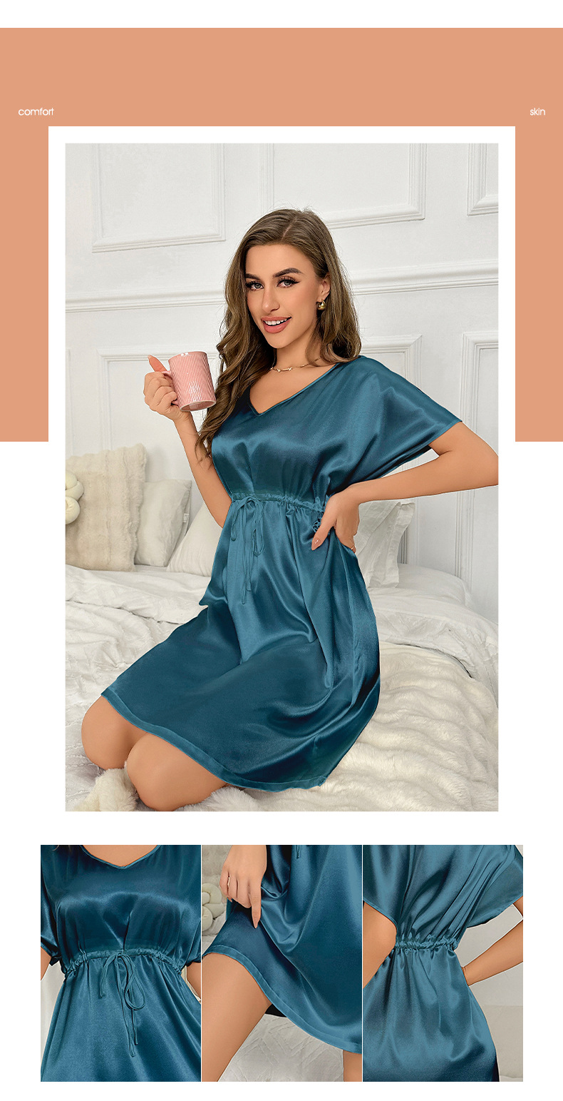 2023 neue Eis Seide Pyjamas Sommer Dünne Taille Schlaf Rock Lange frauen Hause Eingerichtet_voghion.com