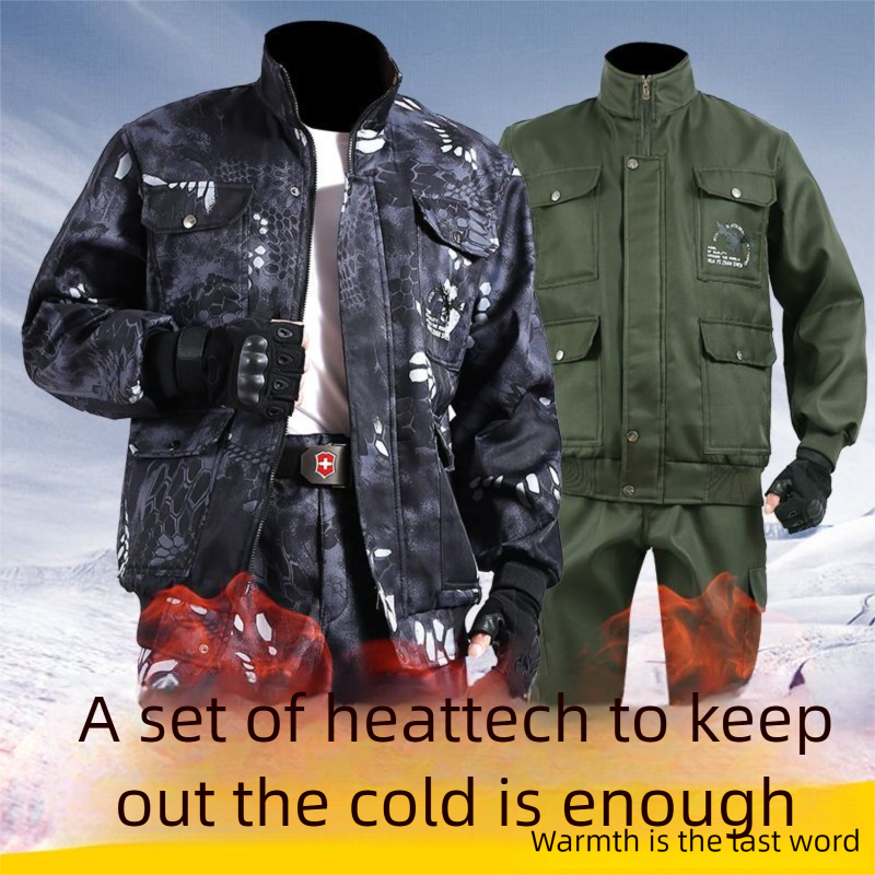 Fleece-Lined Camouflage Workwear Thickened Wear-Resistant Cold-Proof Set_voghion.com