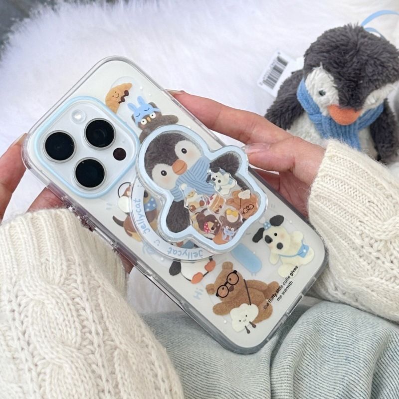 Support magnétique en forme de pingouin avec écharpe mignonne et musique oscillante, compatible avec iPhone 13, Promax, iPhone 15 et 14_voghion.com