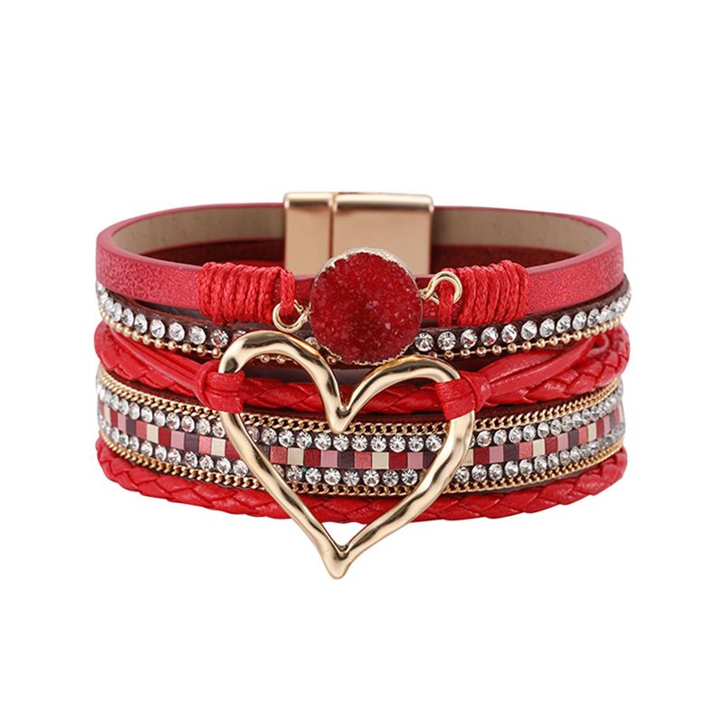 Set di bracciali a strati bohémien - Bracciale rigido regolabile a cuore aperto e catena con perline_voghion.com