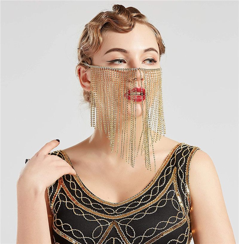 fb2242Mask Intellectual Elegant Graceful Dignified Beautiful Metal Tassel Chain Curtain Face Mask Accessories_voghion.com