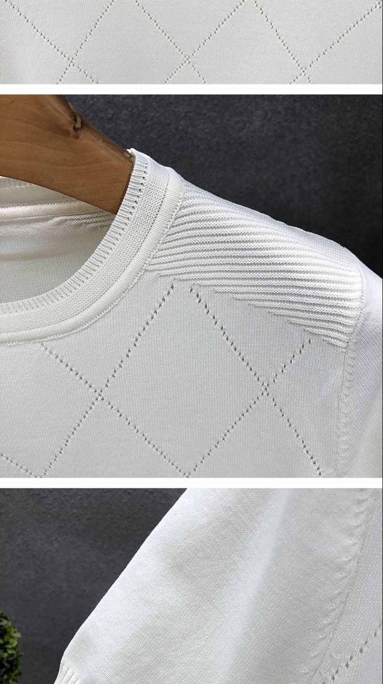 Maglietta intima da uomo estiva 2024, maglietta alla moda con scollo rotondo e mezze maniche, camicia di alta qualità a quadri con diamanti, in seta lavorata a maglia_voghion.com