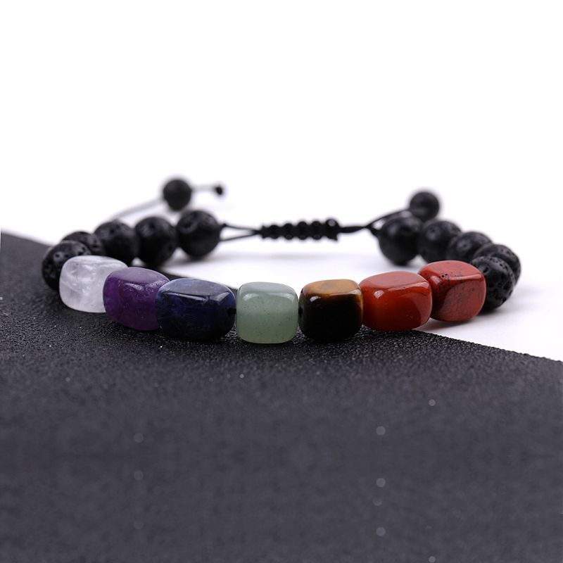 Bracelet tressé fait main en pierres précieuses : agate, pin blanc, calcédoine, magnétite et pierre volcanique (bijoux en cristal énergétique)_voghion.com