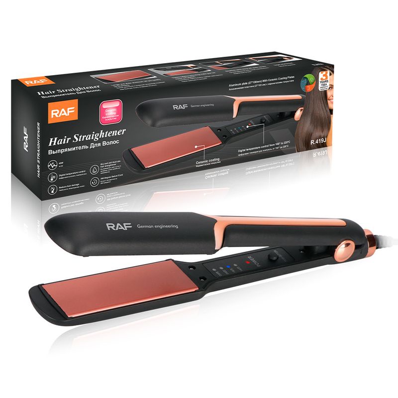 RAF Hair Straightener And Curler 2 In 1, Negative Ion Technology For Shiny Frizz-Free Hair, Ceramic Plates For Root Lifting & Volumizing, Dual Voltage For EU Travel_voghion.com