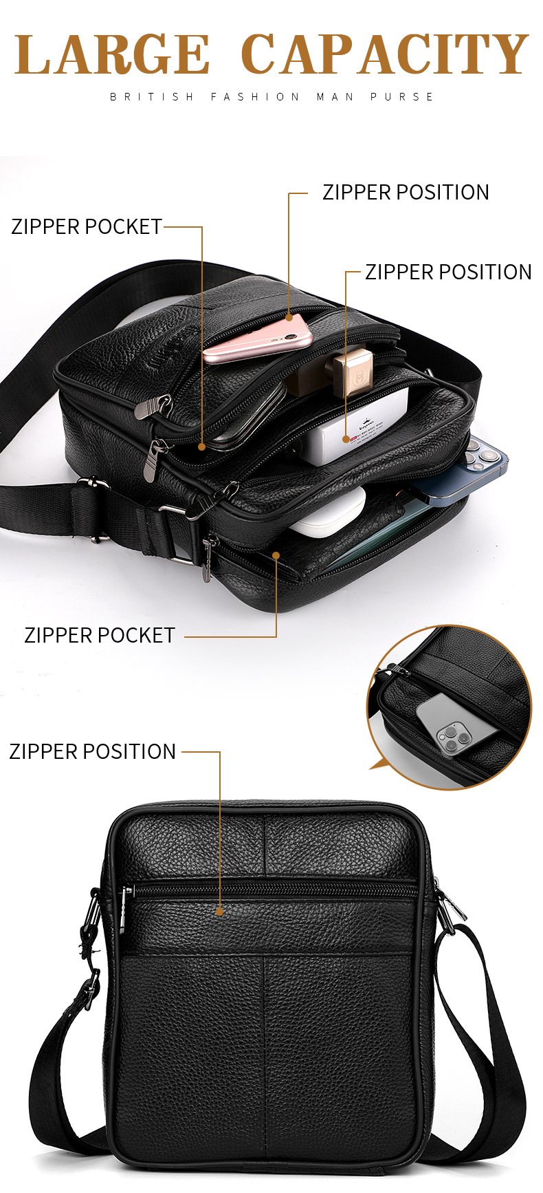 2024 Men's temperament business bag, large capacity cowhide bag, genuine leather shoulder bag, men's vertical men's bag, high-end crossbody bag_voghion.com