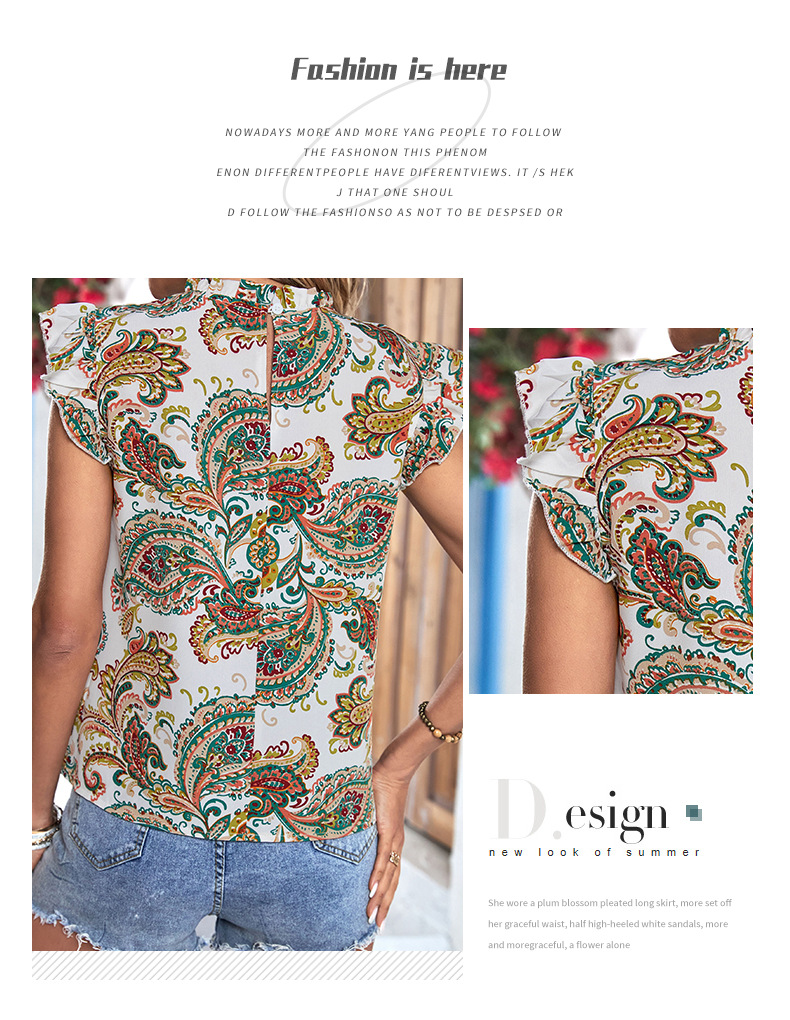 Overhemd met etnische stijl en print met vliegende mouwen_voghion.com