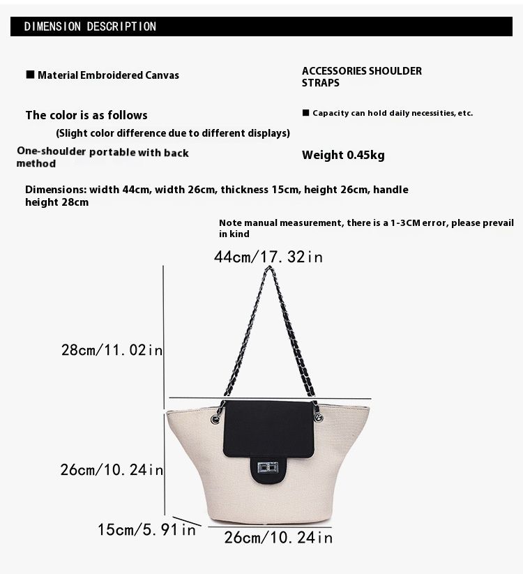 2024 Nuova borsa tote coreana grande capacità borsa a tracolla a contrasto di colore borsa alla moda borsa a cestino con tracolla a catena borsa a tracolla alla moda_voghion.com