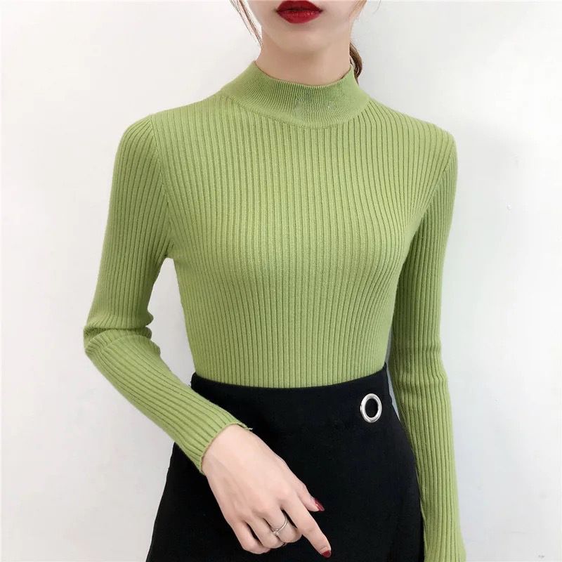 per donna 2023 autunno inverno nuovo slim fit maglione a maniche lunghe mezza dolcevita maglia strato di base top_voghion.com