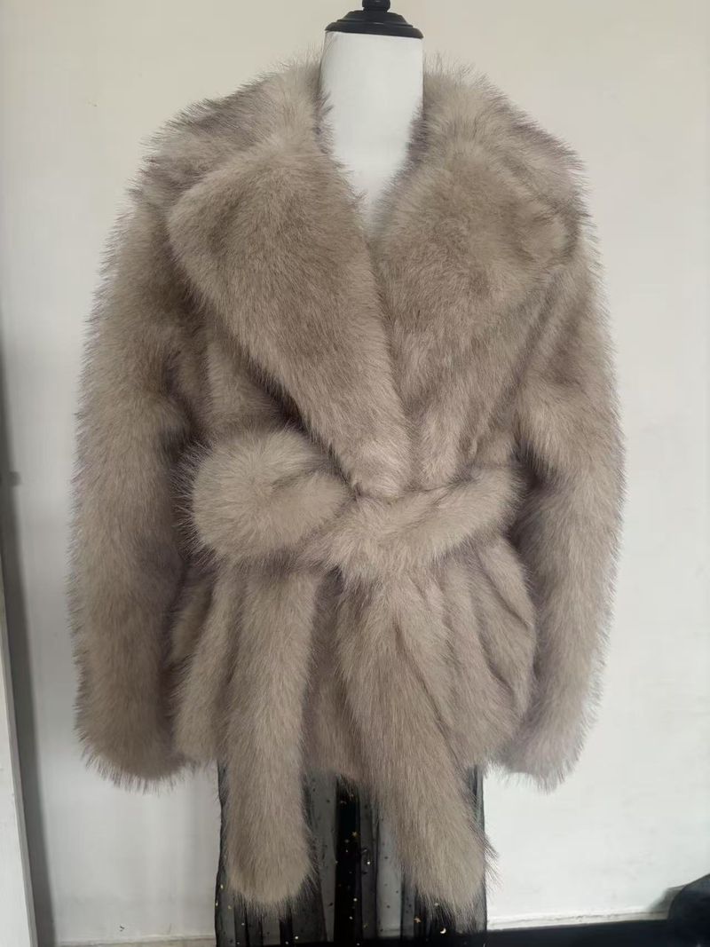 "Damen Kunstfuchspelzjacke – Locker sitzender Wintermantel, kurzer Anzugkragen, umweltfreundlich, S-XL"_voghion.com