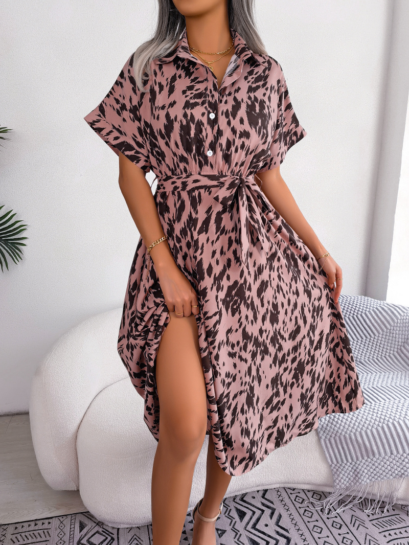 2023 Summer Casual Loose Leopard Camicia con lacci Gonna da donna_voghion.com