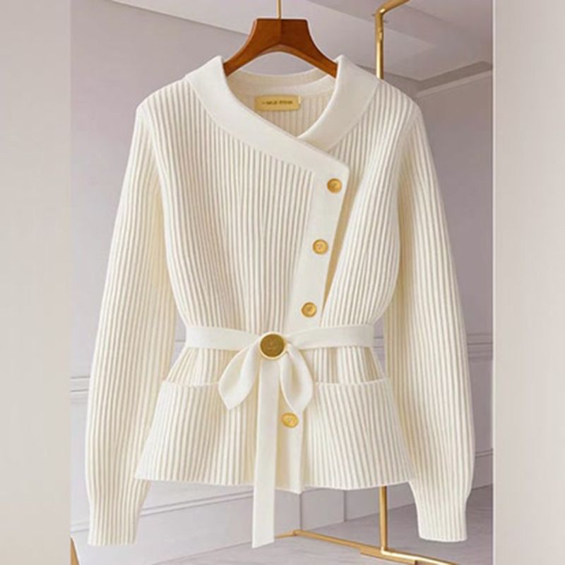Conjunto de blusa de malha elegante, versátil e elegante, com calça reta, para mulheres - Look macio, versátil e elegante em damasco (M-3XL)_voghion.com
