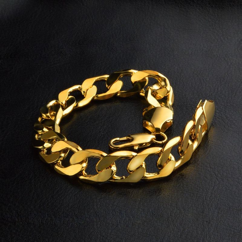 Bracciale placcato oro con personalità, stile Ins, da uomo, con catena cubana Figaro semplice_voghion.com