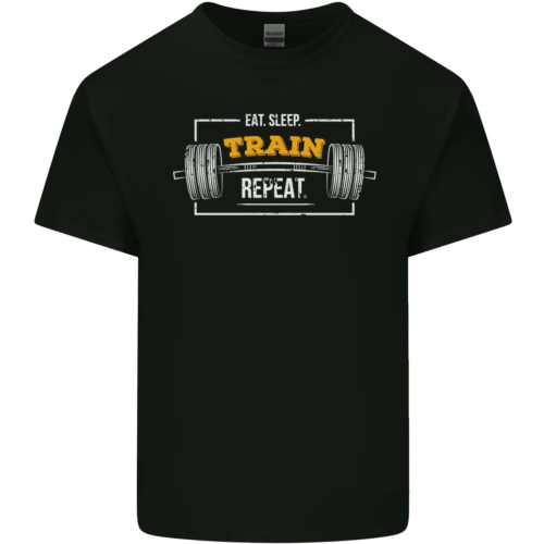 Eat Sleep Train Repeat Fiess Workout Top miesten puuvillainen t-paita_voghion.com