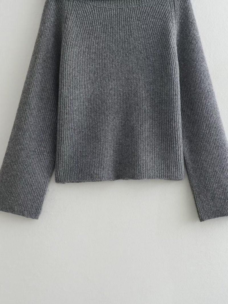 Maglione oversize da donna in maglia - Maglia girocollo a coste morbide a maniche lunghe - Pullover casual da strada (nero, rosso, grigio, crema)_voghion.com