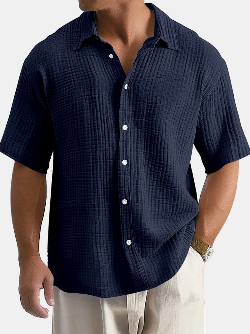 Abbigliamento maschile Camicia casual a maniche corte in cotone con risvolto a maniche lunghe da uomo Abbigliamento maschile_voghion.com