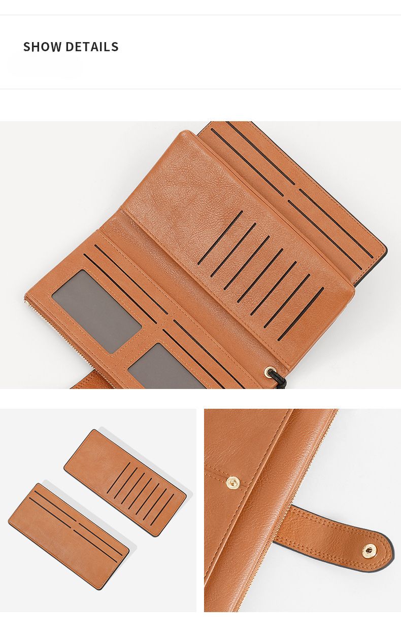 Cartera de cuero retro japonesa para mujer: billetera plegable ultrafina con monedero con cremallera y múltiples ranuras para tarjetas._voghion.com