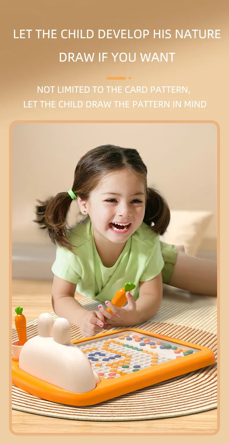 Rabbit Magnetic Drawing Board Children Magnetic Beads Pen Control Graffiti Board Paiting Teaching Tool Montessori Toy K_voghion.com