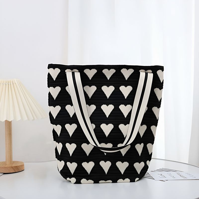Borsa a tracolla lavorata a maglia con motivo a onde, per lo shopping in strada, borsa da pendolare di grande capacità, borsa intrecciata_voghion.com