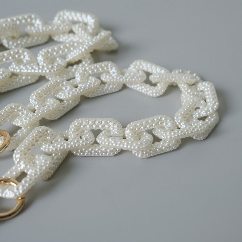 Pure White Acryl Perle Unterarm frauen Tasche Mode DIY Kette_voghion.com