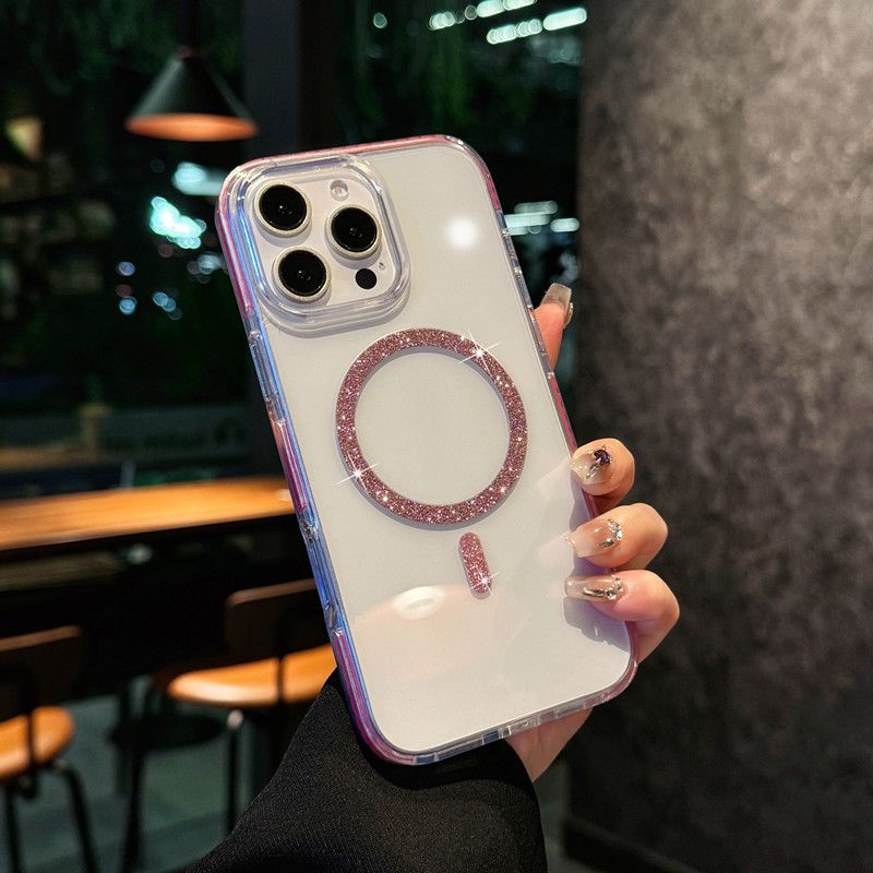 Glitter Bling For Magsafe Magnetic Case For IPhone 17 16 15 14 13 12 Pro Max 16e 17 Air Wireless Charging Clear Colorful Cover_voghion.com