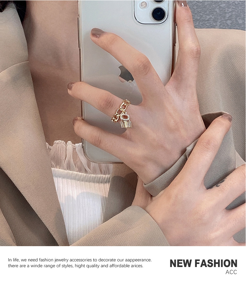 Anillo con incrustaciones de VENUS Micro AAA Zircon Key Lock Anillo de dedo índice abierto femenino Cadena simple de temperamento de moda_voghion.com