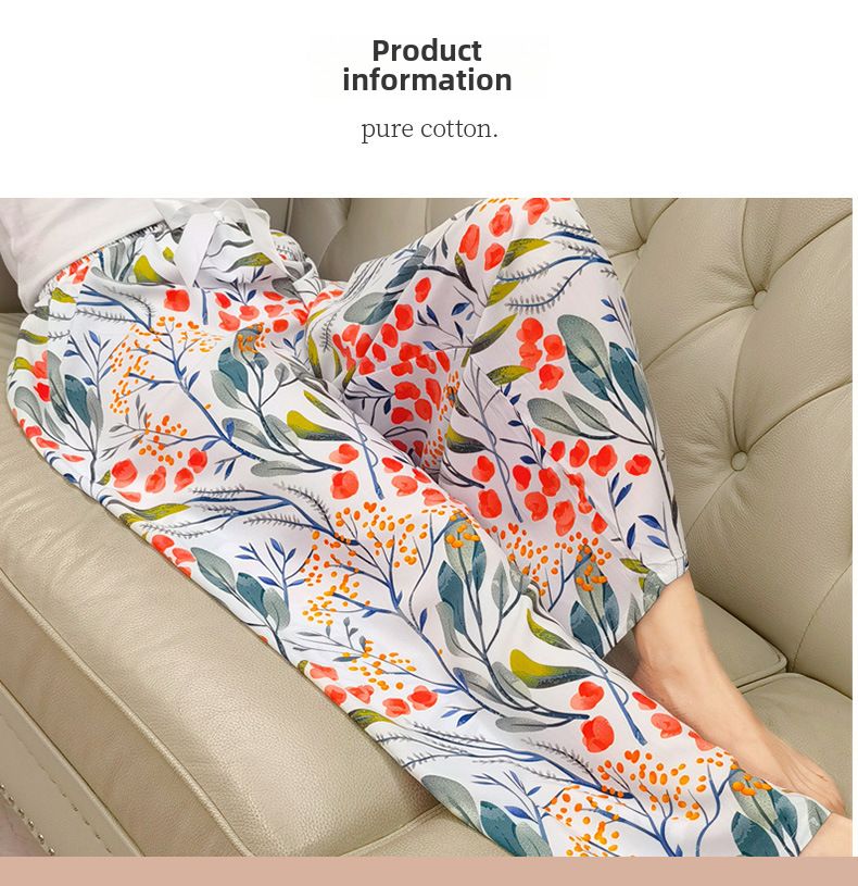 Cotton Silk Pajama Pants Women's Summer Thin High Waist Wide Leg Pants Spring and Autumn Outer Wear Artificial Cotton Beach Pants Plus Size Trousers_voghion.com