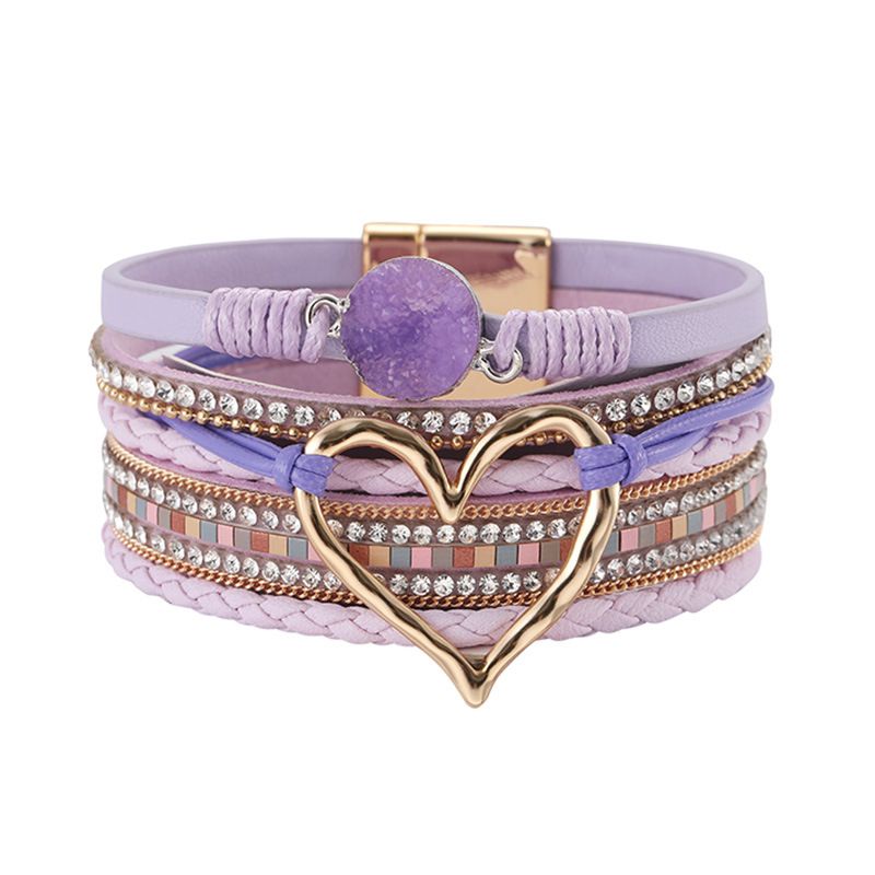 Set di bracciali a strati bohémien - Bracciale rigido regolabile a cuore aperto e catena con perline_voghion.com