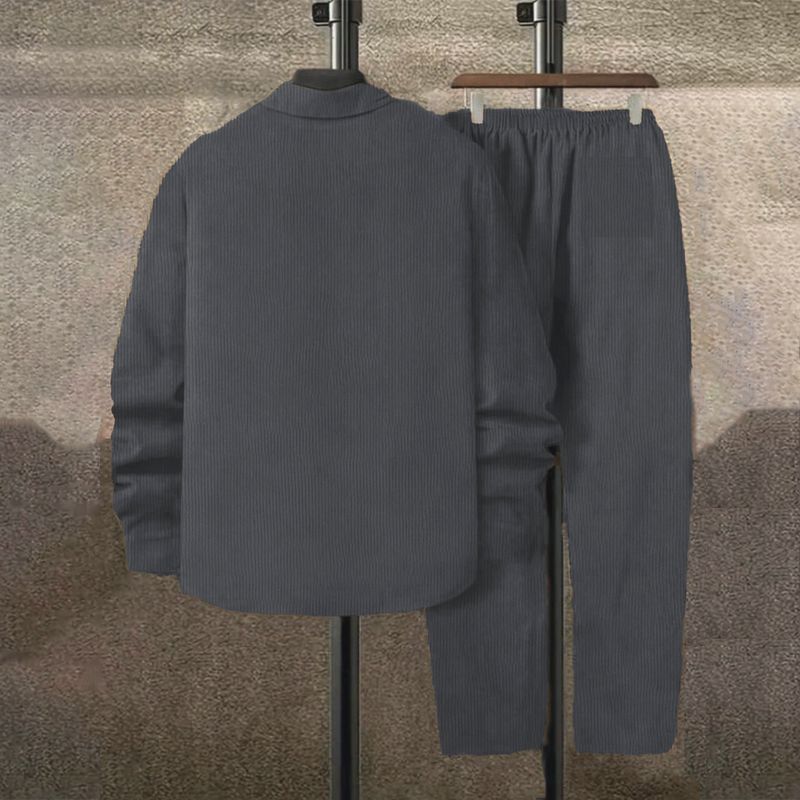 Men's Clothing Men's Corduroy Casual Suit Set - Stylish & Comfortable Slim Fit Jacket & Pants Outfit For Everyday Wear Corduroy Casual Suit Set_voghion.com