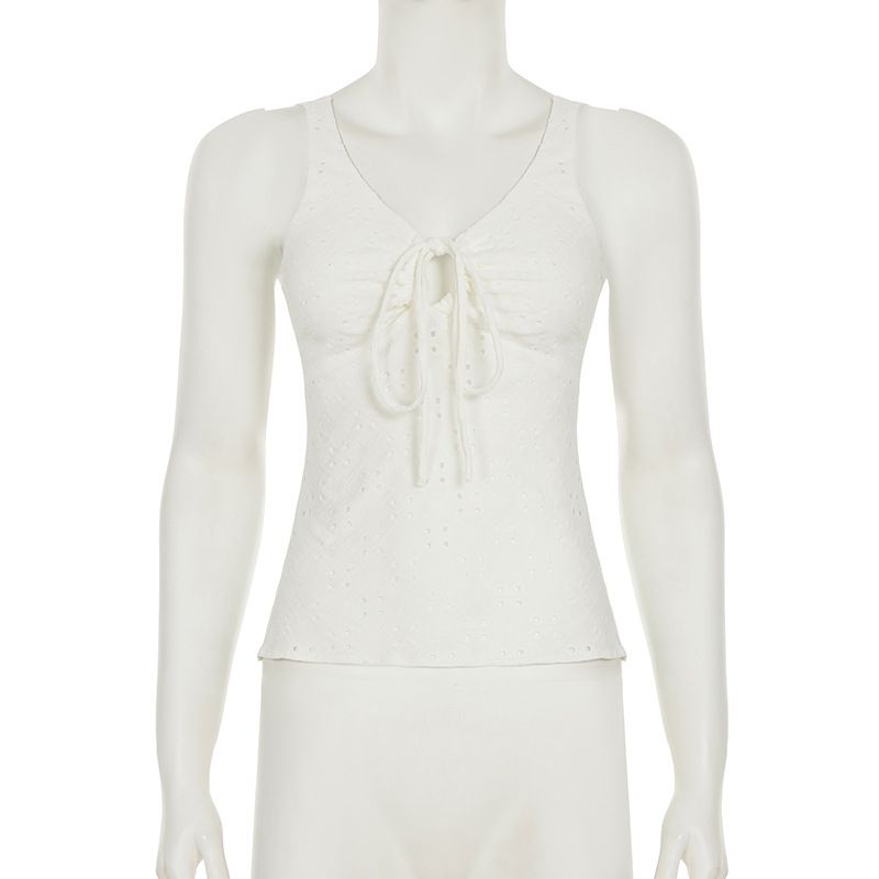 Damenbekleidung INS Style Hohltextur Kordelzug Schleife Hosenträger Hot Girl Sexy V-Ausschnitt Abnehmen Weste_voghion.com