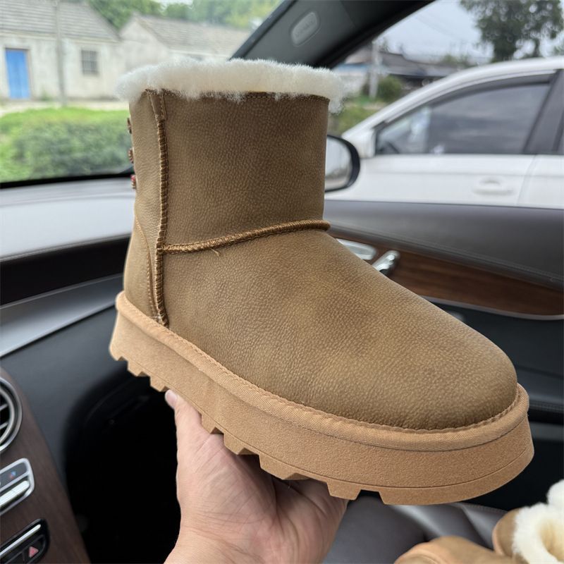 Neue Schneestiefel für Damen im Winter 2025 mit dicker Sohle, gewebter Riemen, Rindsleder, Wolle, verdicktes Fleece, warme Schuhe_voghion.com